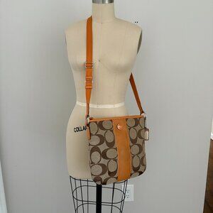 Coach Signature Stripe Shoulder bag Khaki/Brown Orange  F21905 Crossbody